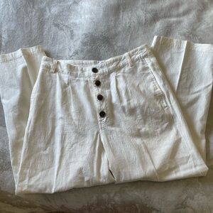 O’Neill Cropped Cream Linen Wide Leg Pants